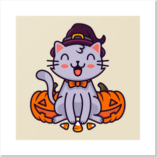 Happy Hallowen Cat Posters and Art